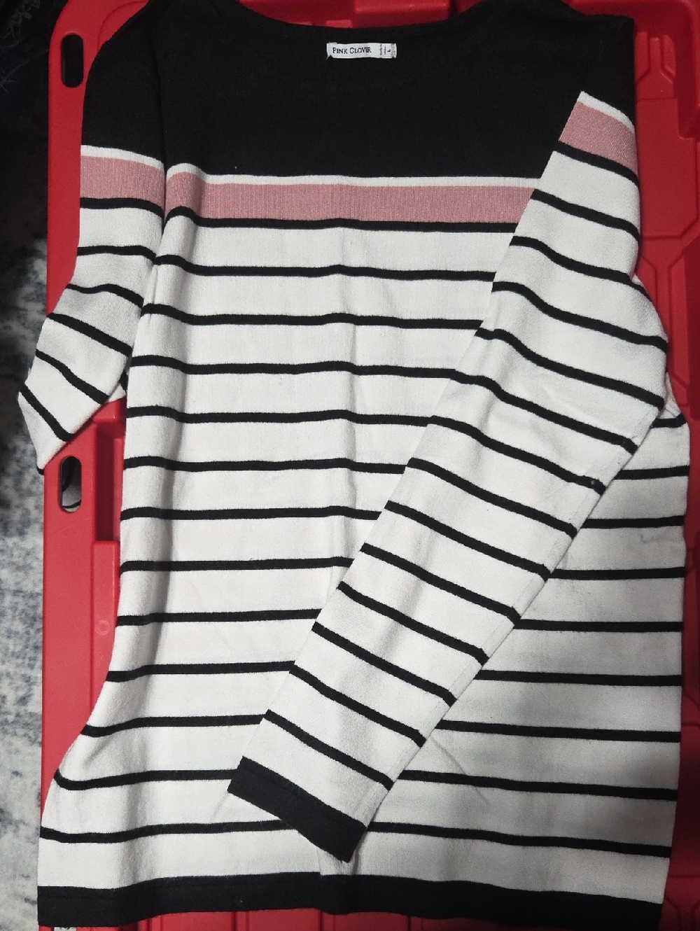 Pink Clover Black, White & Pink Striped Crewneck Sweater